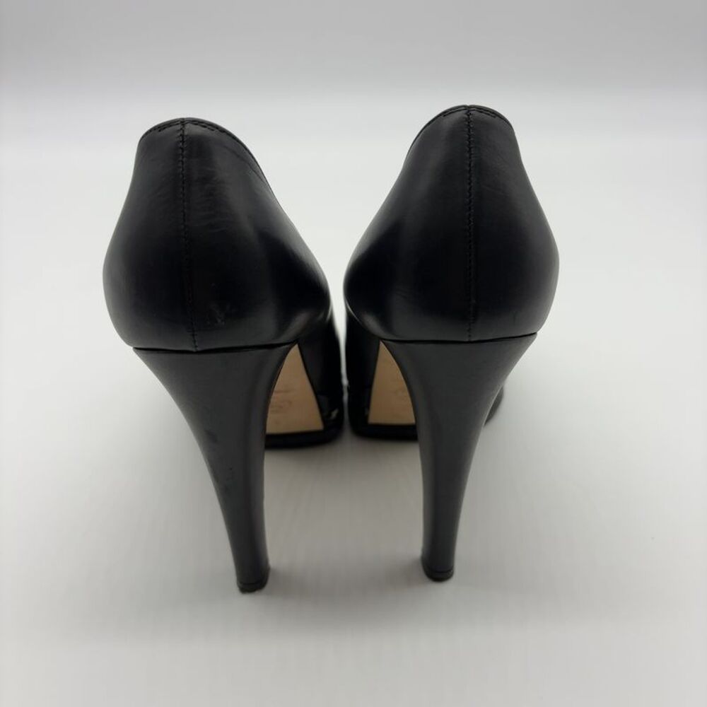 CHANEL Black Leather Platform Chain-Trim Pumps - Picture 4 of 5